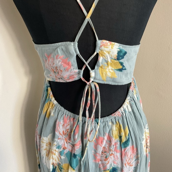 O'Neill Jasmine Powder Blue Floral Beach Mini Dress L Large Strappy Lined Rare - Picture 10 of 11